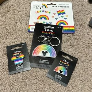 Disney Pride Keychain & Button Bundle (Bonus Face Stickers! 🌈🌈🌈